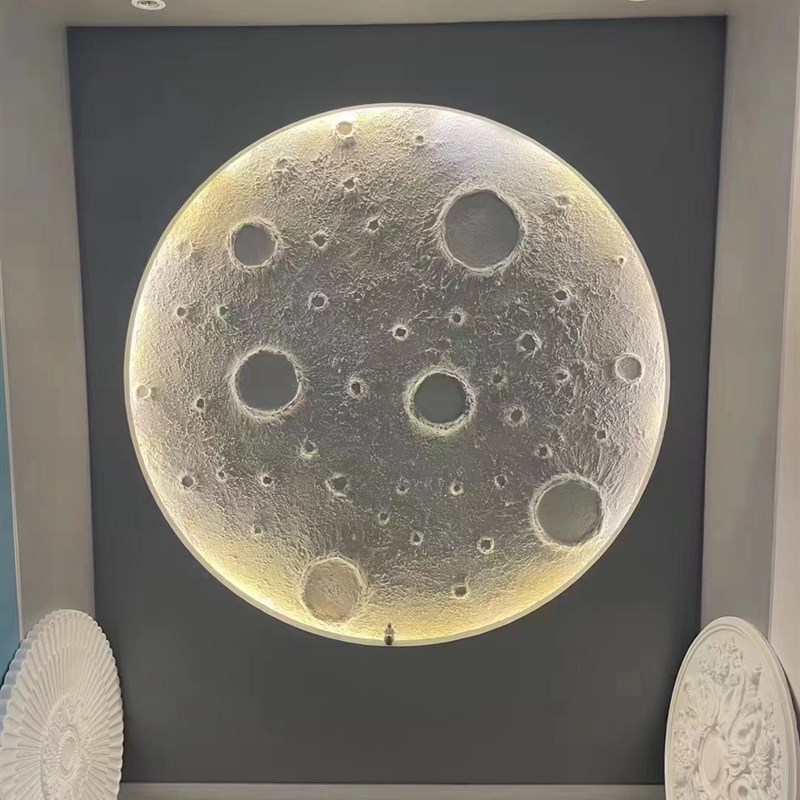 爆款网红月球3d立体浮雕石膏月球背景墙装饰石膏月球灯发光月球