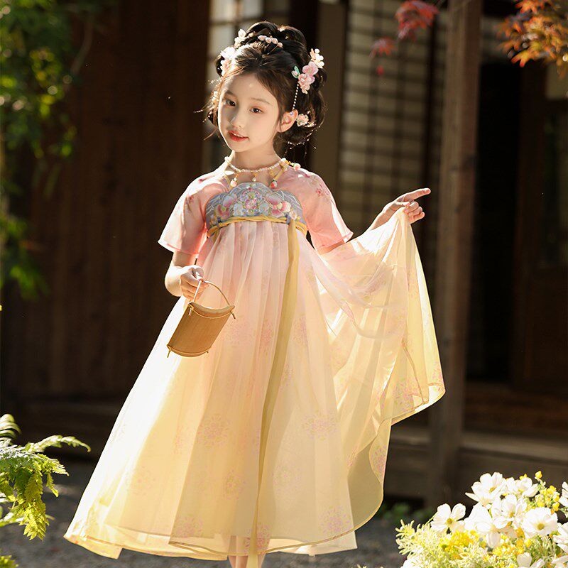汉服女童2025夏季新款儿童高端仙气国风公主连衣裙女孩表演连衣裙