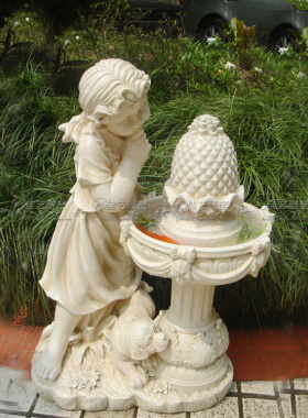 欧式玻璃钢人物雕塑艺术品客厅户外落地摆设可定制作女孩流水喷泉