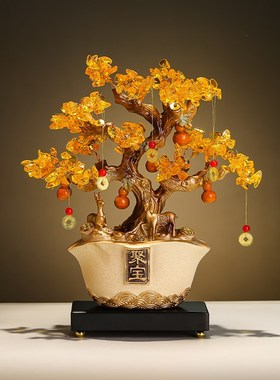 新中式客厅摇钱树摆件办公室前台酒柜高档发财树装饰开业乔迁礼品