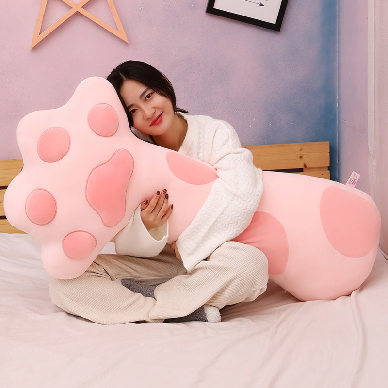 可爱粉色猫爪软萌抱m枕女孩床上睡觉夹腿长条枕头玩偶布娃娃礼物