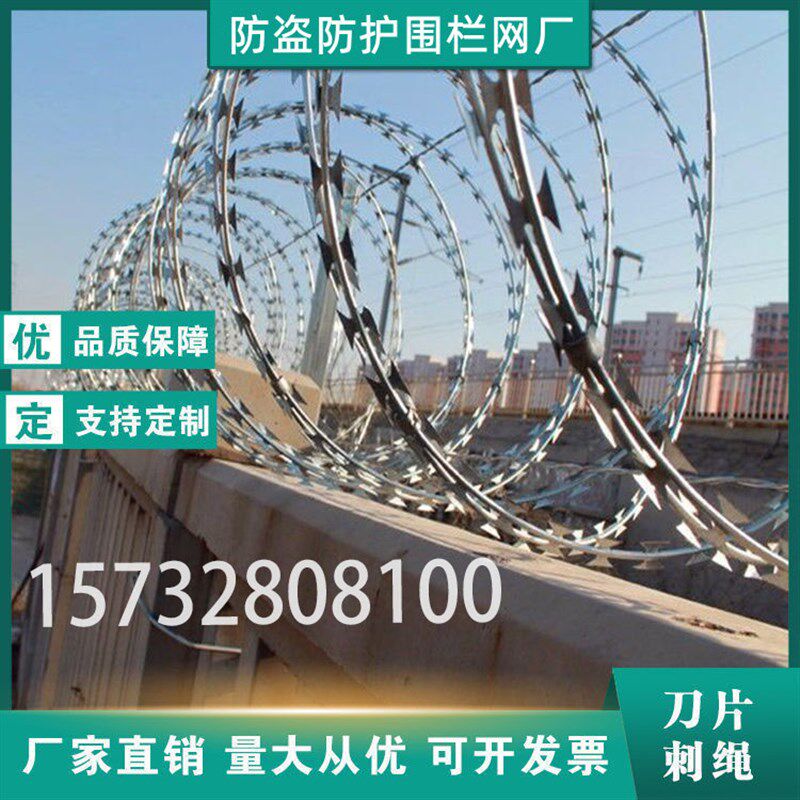 滚笼刀片刺绳不锈钢刀片刺网监狱铁刺网围墙网防盗防爬安全防护网图片
