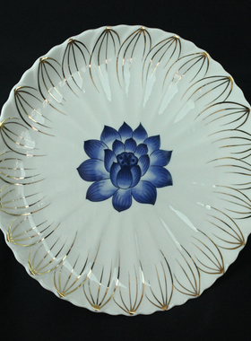 供佛用品 果盘 莲花供盘 u水果盘 供佛 佛前供果果盘 青花描金陶