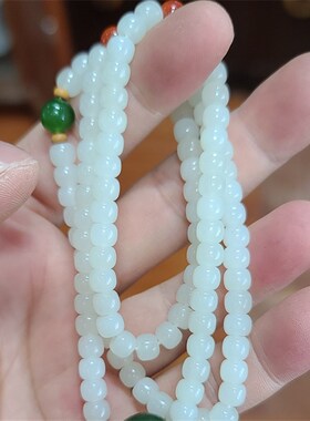 新疆和田白玉老型108佛珠项链 手链挂件配饰   珠子直径6mm