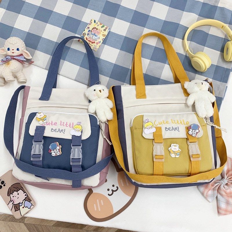 春季新款学生帆布袋卡通纯色单肩包小清新斜挎包补Y课袋可代发