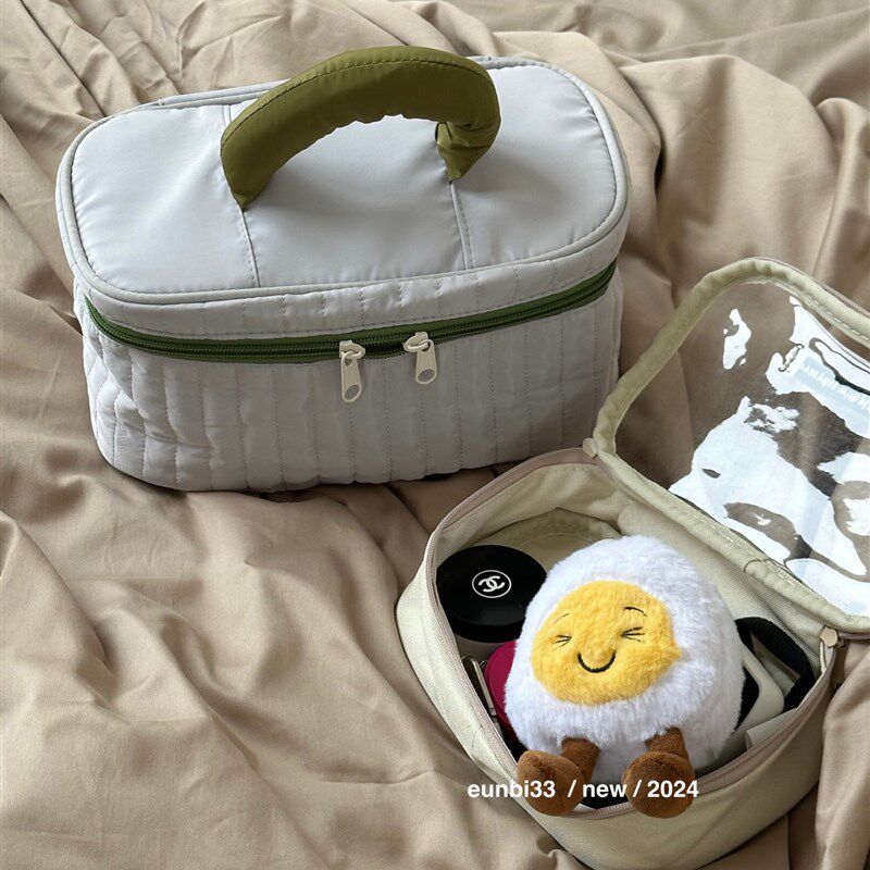 配色分享~定制橄榄灰大容量尼龙化妆包便携手提护肤品收纳豆腐包