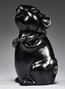 厂家黑色老鼠摆件实木雕刻十二生肖纯黑色鼠客厅电U视柜补角装饰