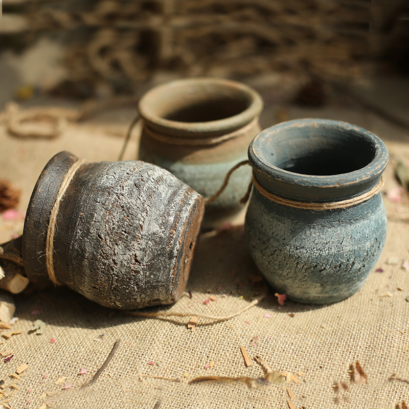 麻绳壁挂复古多肉老桩植物粗陶客厅透气吊陶盆陶土花盆土陶罐