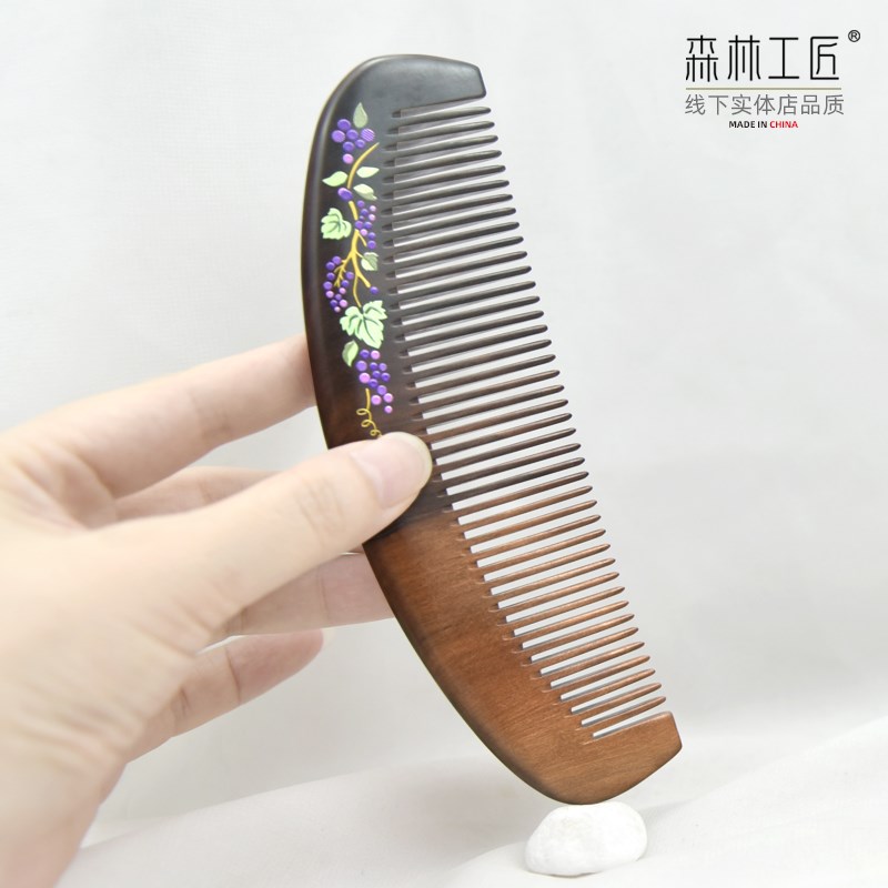 森林工匠老料楠木精制古韵颜值高级感设计天然桃木梳家用男女木梳