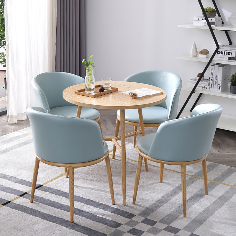 实木洽谈桌椅接待会客议办公休闲阅览咨询培训长条小圆桌