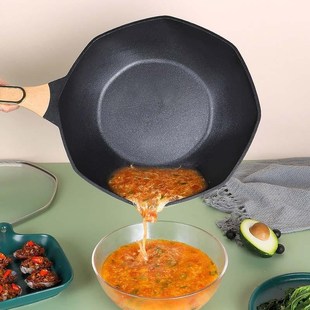 永康炊具麦饭石八角炒锅无油烟粘电磁炉燃气灶通用铸铁锅
