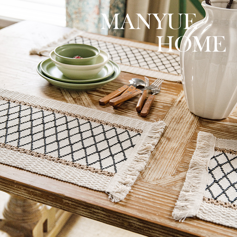 蔓越家  棉麻餐垫隔热盘子餐布西餐防烫桌垫学生餐巾摆拍背景布艺