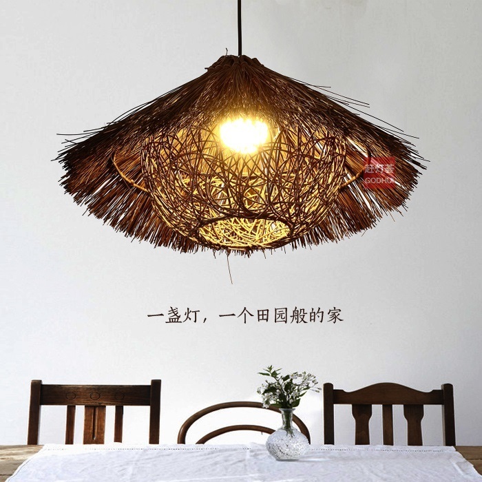 赶灯荟创意田园个性藤编吊灯卧室餐厅农家乐草帽藤艺复古艺术灯具