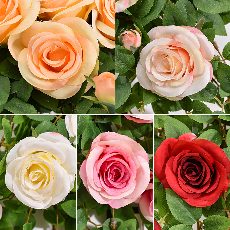 仿真玫瑰花壁挂吊篮室内墙面装饰花园栅栏美化假花藤蔓塑料花植物