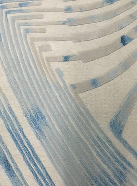 纯羊毛现代客厅茶几卧室书房家用手工抽象天蓝色定制地毯