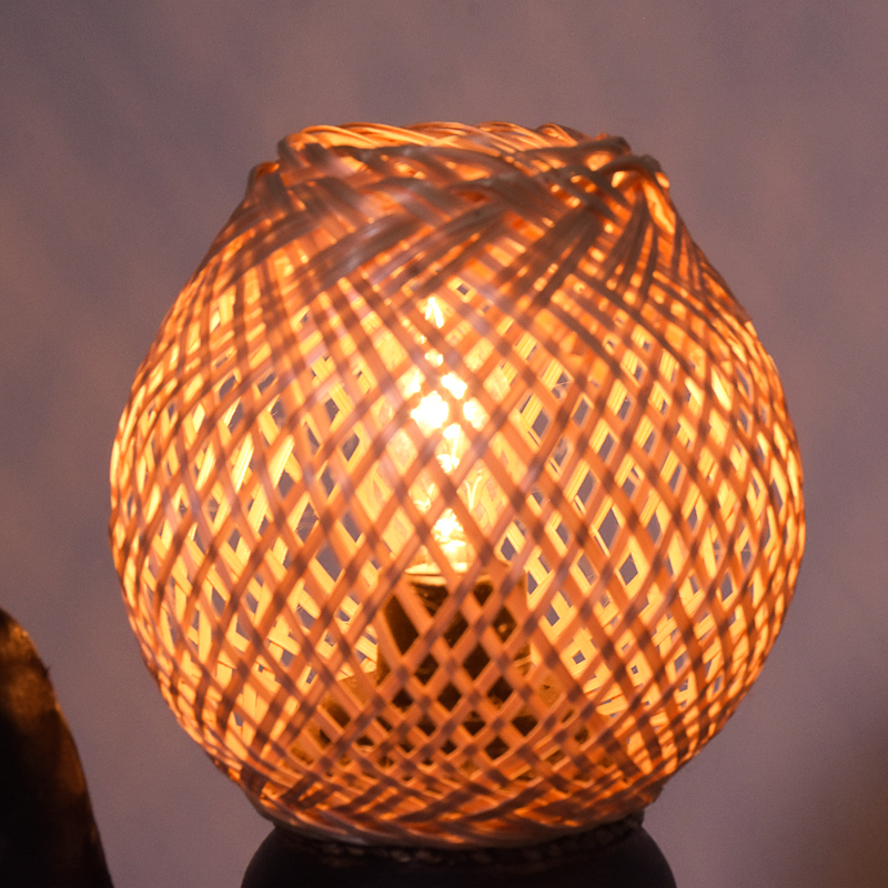 东南亚泰式风格装饰品大象台灯客栈样板间卧室温馨实木竹编床头灯