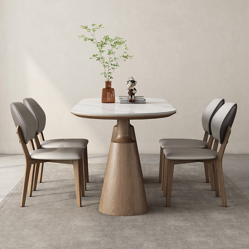实木岩板餐桌现代家用小户型吃饭桌子长方形椭圆形新款餐桌椅