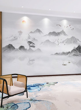 墙纸d立体水墨山水电视背景墙壁布客厅壁纸装饰卧室墙布壁画