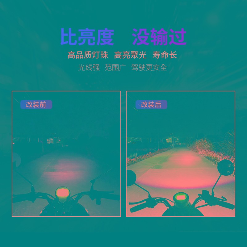 电动车LED车前大灯超亮聚光透镜防水免破线省电两轮龟王改装总成