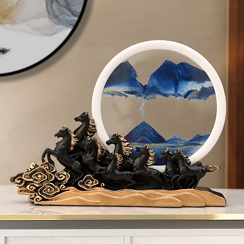 流沙画沙漏马摆件客厅电视柜酒柜装饰品解压办公室桌面轻奢礼品图片