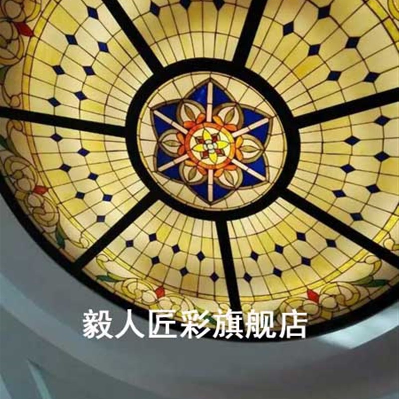 厂家精品教堂玻璃穹顶艺术蒂凡尼屏风彩色镶嵌复古酒店别墅顶天窗