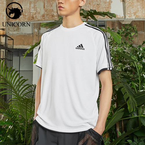 Adidas/阿迪达斯正品夏季男士条纹经典圆领运动休闲T恤KU3920