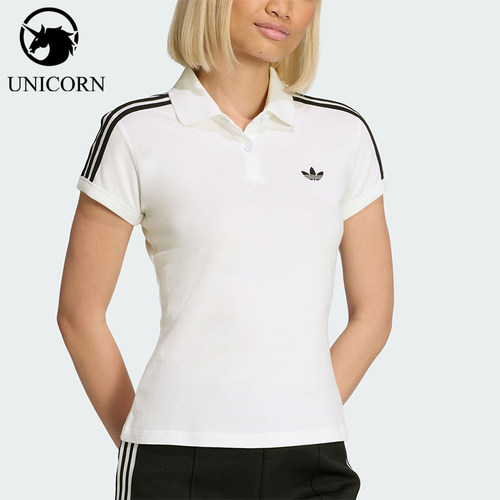 Adidas/阿迪达斯正品三叶草女士修身三条纹亲肤时尚POLO衫KD3697