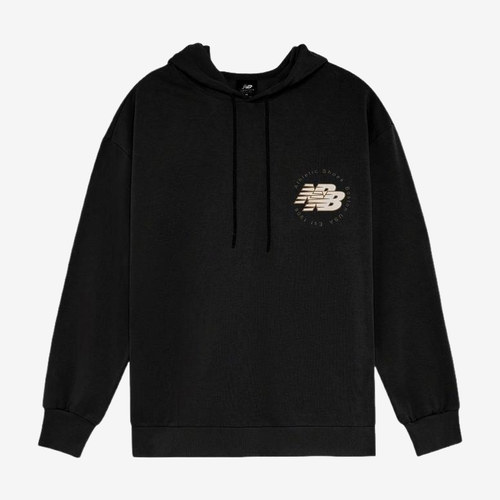 New Balance新百伦正品男字母印花抽绳连帽长袖卫衣AMT23348BK