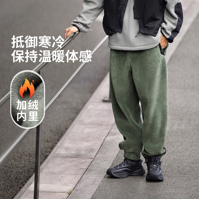 李宁正品CF溯男子潮流拼接加绒保暖宽松户外运动束脚卫裤AKLU901