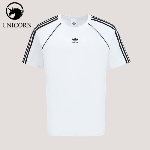 Adidas/阿迪达斯正品三叶草男士简约圆领经典条纹透气T恤KY2871