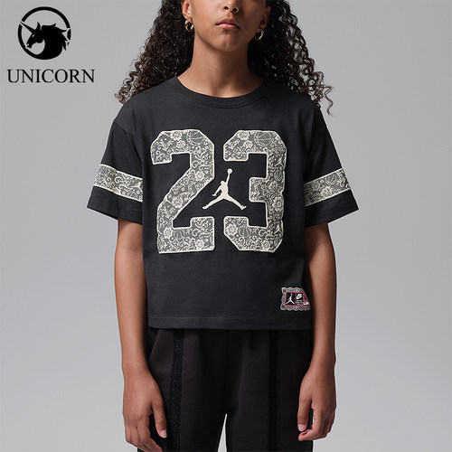 Nike/耐克正品Jordan大童透气花卉蕾丝图案短袖T恤IZ7547-024