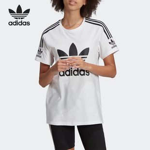 圆领印花透气T恤FJ5378 三叶草女士运动经典 Adidas 阿迪达斯正品