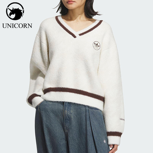 Adidas/阿迪达斯正品三叶草女士休闲V领复古针织耐穿套头衫KC2687