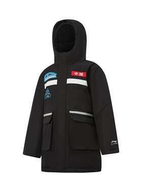 李宁正品2025新款男大童舒适百搭宽松休闲保暖连帽羽绒服YYMV195