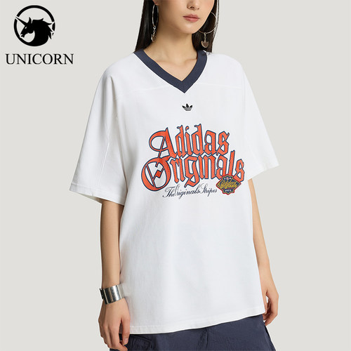 Adidas/阿迪达斯正品三叶草女士休闲宽松日常字母印花T恤KT3062
