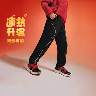 李宁正品 YKLV059 运动生活系列儿童加绒保暖宽松针织运动束脚长裤