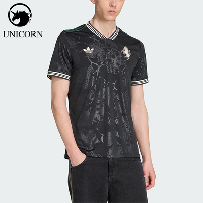 Adidas/阿迪达斯正品三叶草男士套头运动透气V领足球短袖KC3486