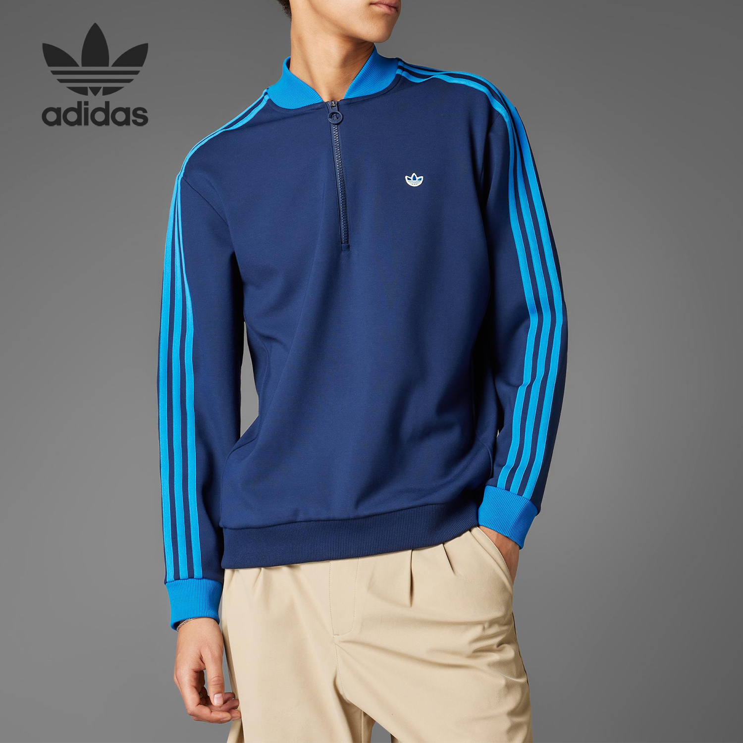 Adidas/阿迪达斯正品三叶草男女休闲半拉链运动户外套头衫JP0938