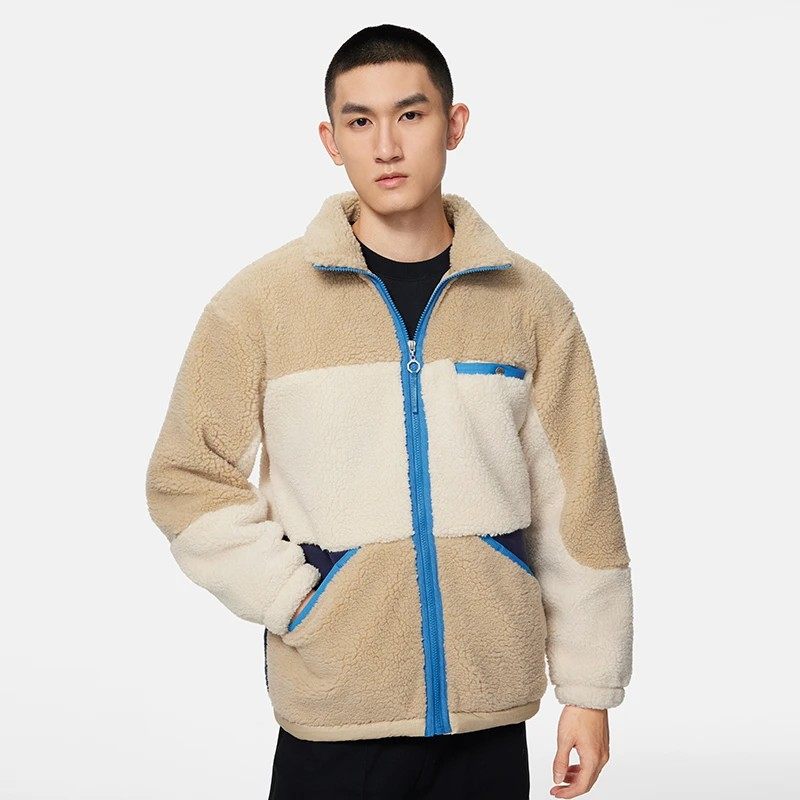 李宁正品新款BADFIVE男子运动休闲时尚立领保暖羊羔绒外套AFDSA71