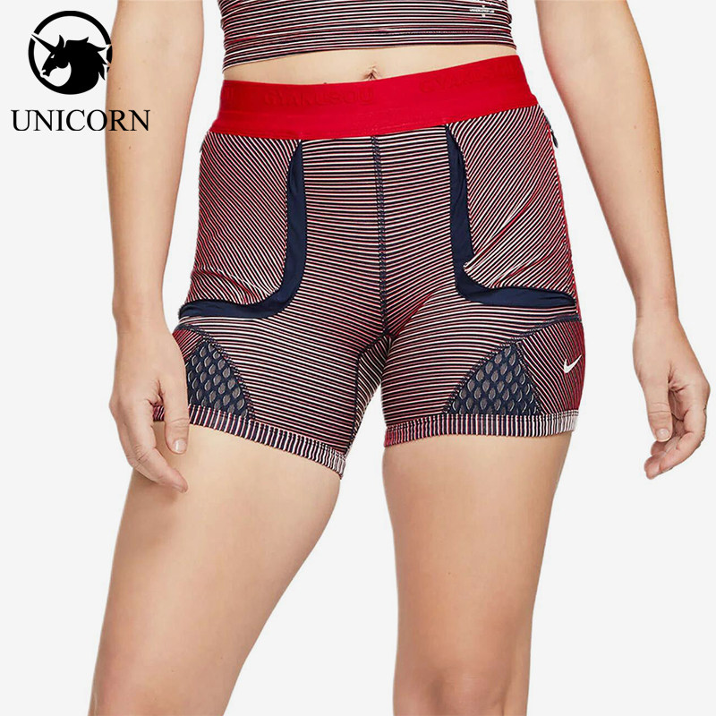 Nike/耐克正品时尚女士条纹高腰紧身透气经典健身短裤CU0224-498
