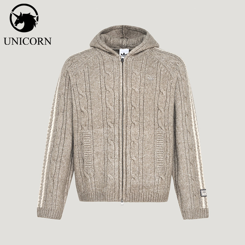 Adidas/阿迪达斯正品三叶草男士针织经典连帽保暖毛衣外套KU5618