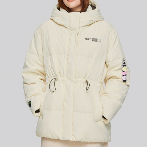 Skechers/斯凯奇正品冬季新款女士简约气质中长款连帽羽绒服
