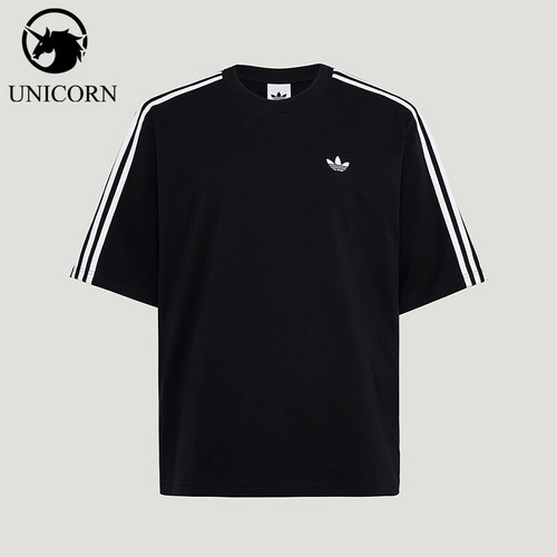 Adidas/阿迪达斯正品三叶草男士针织条纹时尚休闲宽松T恤KG6331