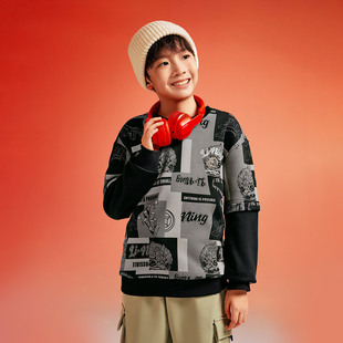 李宁正品 户外系列男大童抗静电保暖舒适运动套头连帽卫衣YWDV063