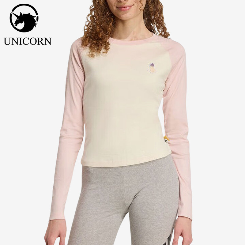 Adidas/阿迪达斯正品S新款女米白浅粉色经典柔软长袖T恤JV6094