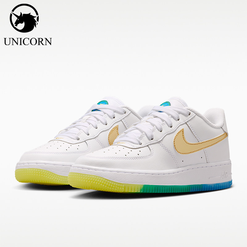 Nike/耐克正品AirForce1新款儿童白金色休闲经典运动鞋IR3538-100