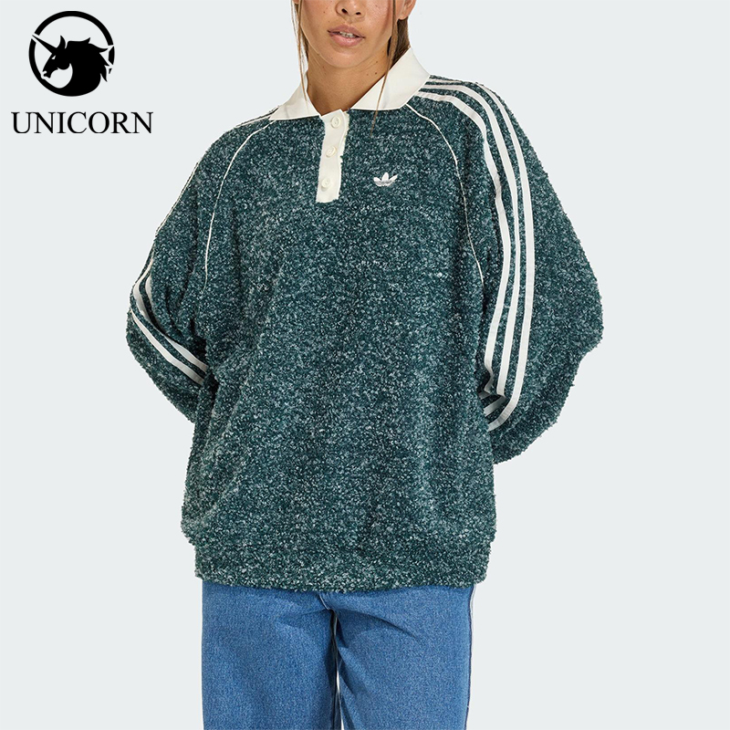 Adidas/阿迪达斯正品三叶草女士运动毛绒宽松翻领套头衫KS7790