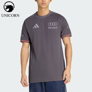 Adidas/阿迪达斯正品奥迪F1车队新款男经典灰橙色短袖T恤KE9091