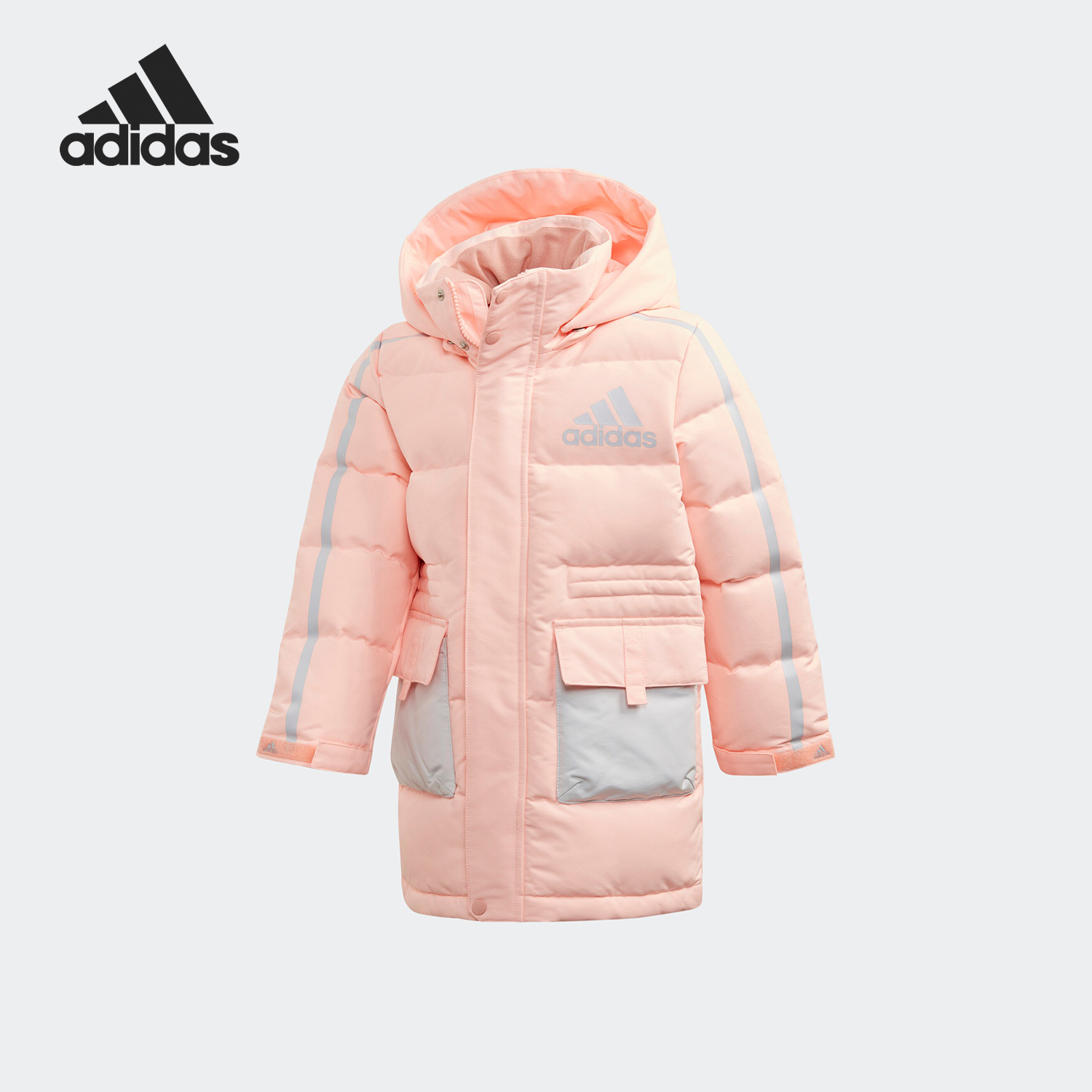 Adidas/阿迪达斯正品2025冬季款小童拼接连帽保暖羽绒服GG3643