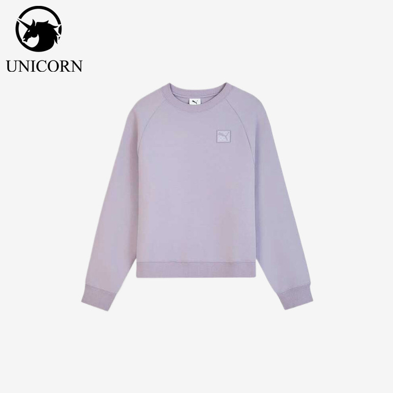 Puma/彪马正品亲肤圆领纯色卫衣新款女经典浅紫色卫衣635712-64